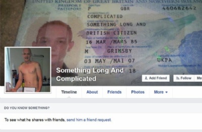Britnico tem conta no Facebook suspensa por causa de nome bizarro Homem de 30 anos se chama Something Long and Complicated (Foto: Reproduo/Facebook/Something Long and Complicated)