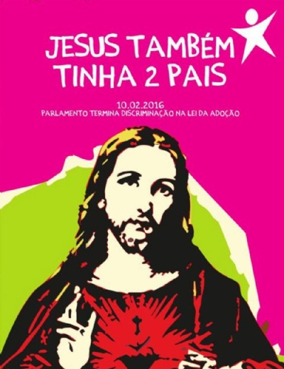 Uso de Jesus Cristo em campanha de adoo gay cria polmica em Portugal Cartaz foi criado para celebrar lei que permite adoo por homossexuais (Foto: Reproduo)