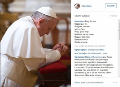 Papa Francisco publica 1 foto no Instagram: ''rezem por mim'' Papa Francisco publica primeira foto em seu perfil no Instagram. (Foto: Reproduo/Instagram/franciscus)