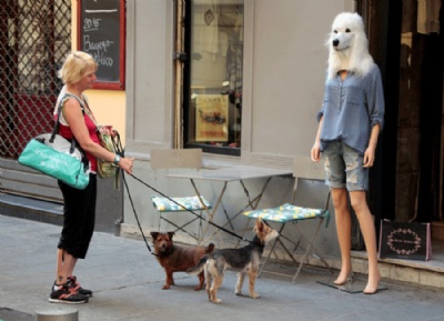 Manequim com mscara de cachorro deixa ces atnitos em rua na Frana Manequim com mscara de cachorro deixa ces atnitos em rua na Frana (Foto: Eric Gaillard/Reuters)