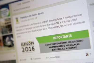 Lei eleitoral probe que prefeituras atualizem redes sociais Santo Andr deixou comunicado na pgina do Facebook. Foto: Reproduo