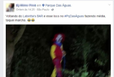 Aps onda de palhaos assustadores nos EUA, SP tem boatos de aparies Em rede social, jovem diz ter visto palhao no Paque das guas, na Zona Leste de So Paulo (Foto: Reproduo/Facebook)