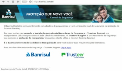  Site do banco Banrisul  redirecionado para pgina falsa Foto: Reproduo/@assolini