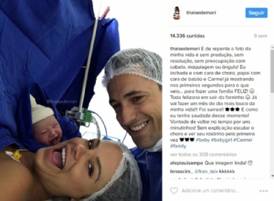 Selfie de beb brasileiro ''sorrindo'' aps parto viraliza no Instagram e aparece na imprensa estrangeira Selfie de beb 'sorrindo' viraliza na web (Foto: Reproduo/Instagram/thaisedemari) 