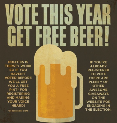 Campanha de pubs oferece cerveja grtis para quem se registrar para votar no Reino Unido Campanha de pubs oferece cerveja grtis para quem se registrar para votar (Foto: Reproduo) 