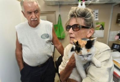  Gata reencontra donos aps ficar mais de um ms perdida nos EUA A gatinha Trotsy reencontra seus donos (Foto: Devon Ravine/Northwest Florida Daily News via AP) 