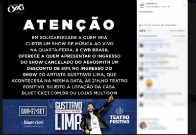  Gusttavo Lima oferece desconto a quem mostrar ingresso de show cancelado do Aerosmith em Curitiba  Produtora anuncia desconto a quem for ao show de Gusttavo Lima em Curitiba e apresentar ingresso da apresentao cancelada do Aerosmith (Foto: Divulgao) 
