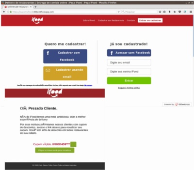 Golpe oferece descontos falsos em aplicativo de delivery de comida Pgina falsa para roubo de senhas do servio iFood. (Foto: Reproduo/Defesa Digital)
