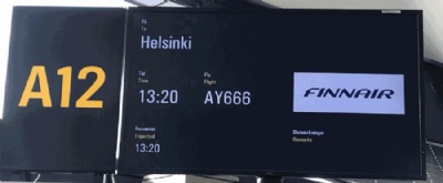Voo 666 pousa no aeroporto de ''HEL'' em plena 6 feira 13 Placa no porto de embarque do voo 666 (Foto: Inflight Video/Facebook) 